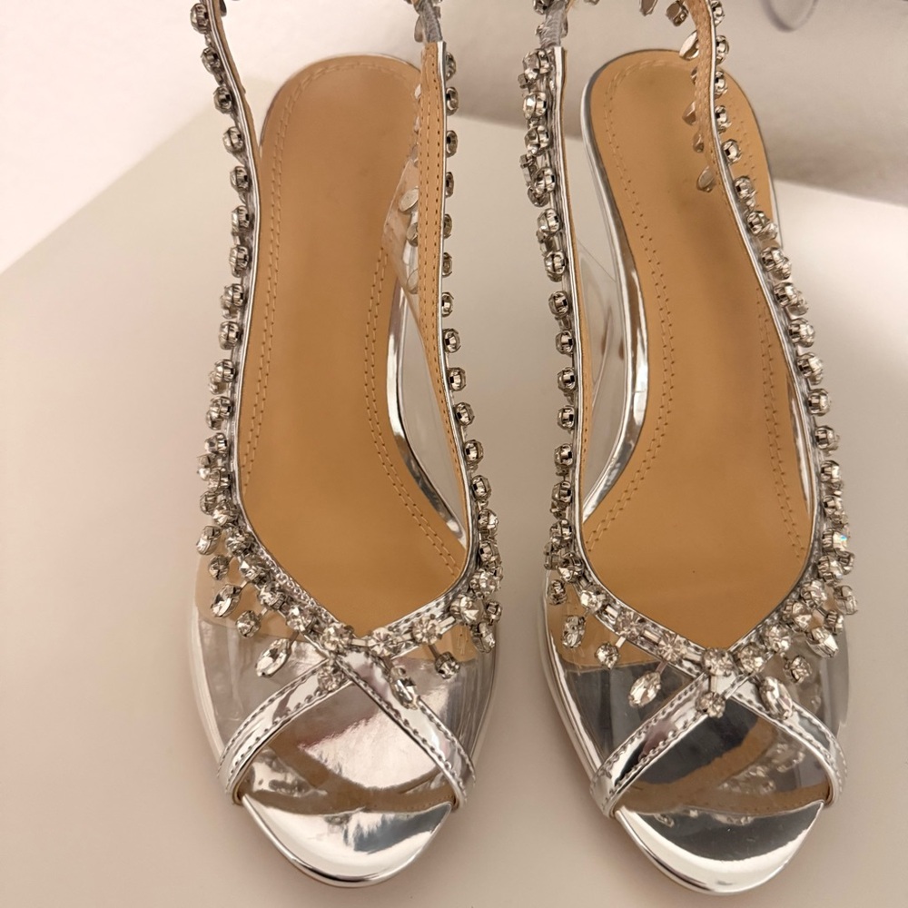 Elegant Silver Embellished Women's Heels
